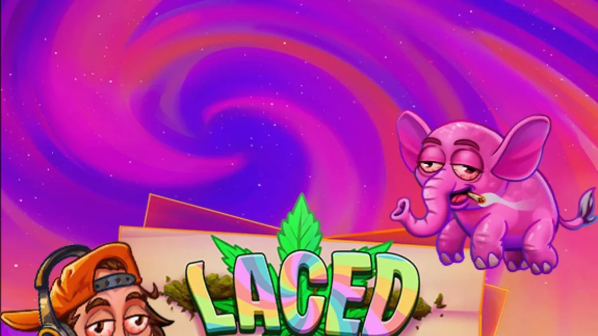 Tampilan visual slot Laced dengan tema stoner dan simbol unik